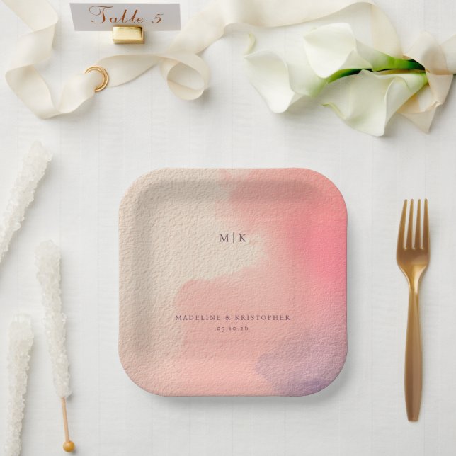 Elegant Pastel Gradient Minimalist Paper Plate (Wedding)