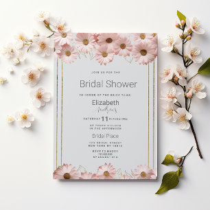 Elegant pastel gray pink gold daisy Bridal Shower  Invitation