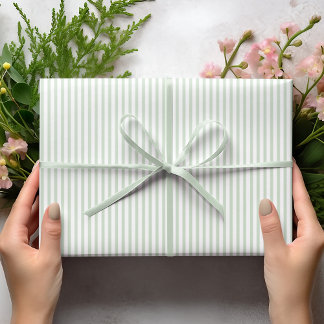 Elegant Pastel Green and White Thin Stripes Wrapping Paper
