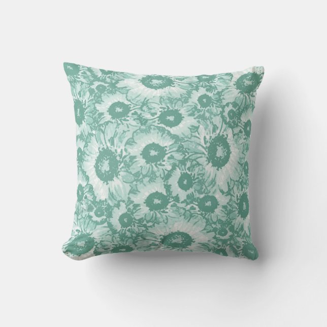 Elegant Pastel Green Floral Pattern Cushion (Front)