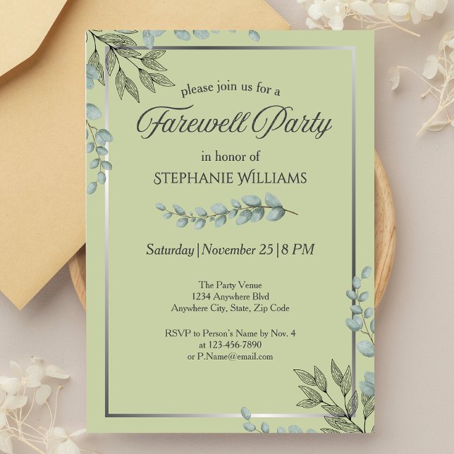 Elegant Pastel Green Flower Farewell Party  Invitation (Creator Uploaded)