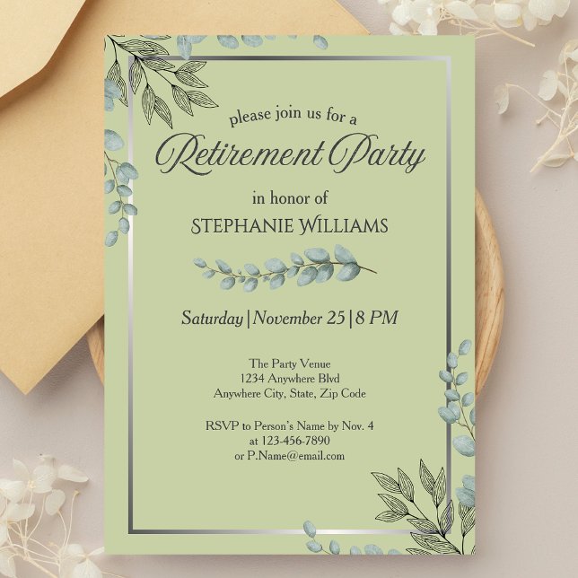 Elegant Pastel Green Flower Retirement Party  Invitation (Creator Uploaded)