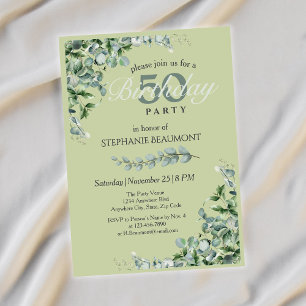 Elegant Pastel Green Flower Women's 50th Birthday  Invitation