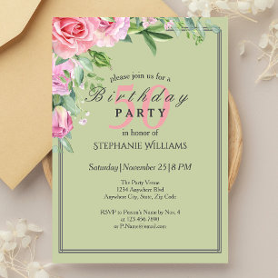 Elegant Pastel Green Flower Women's 50th Birthday Invitation