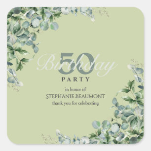 Elegant Pastel Green Flower Women's 50th Birthday  Square Sticker