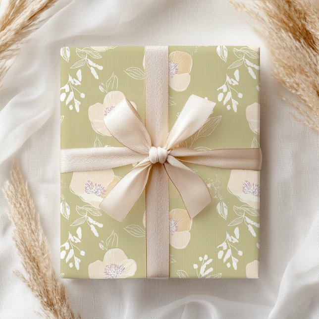 Elegant Pastel Green Olive Pink Floral Wrapping Paper (Creator Uploaded)
