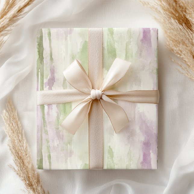 Elegant Pastel Green Pink Watercolor Modern Wrapping Paper (Creator Uploaded)