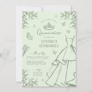 Elegant Pastel Green Sage Quinceanera Invitation