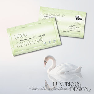 Elegant Pastel Green with Diamonds and Logo Chic Business Card