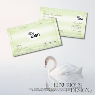 Elegant Pastel Green with Diamonds and Logo Modern Business Card