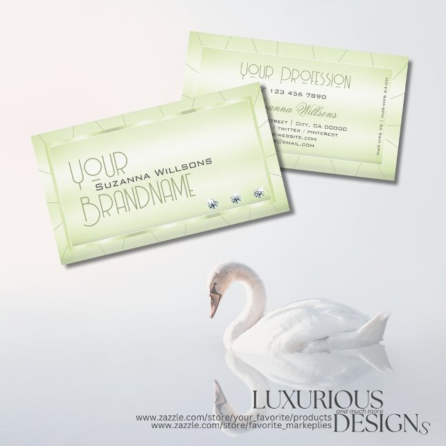 Elegant Pastel Green with Diamonds Glamourous Luxe Business Card (Creator Uploaded)
