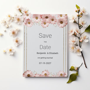 Elegant pastel grey pink gold daisy Save the Date Invitation