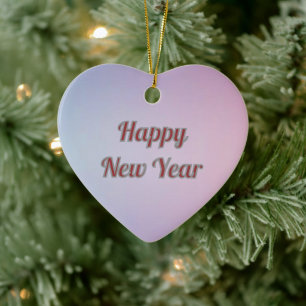 Elegant Pastel Heart Happy New Year Ceramic  Tree Decoration