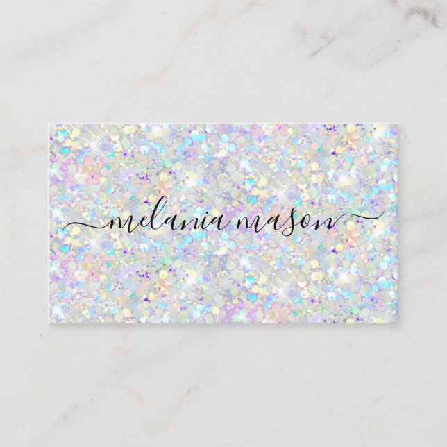 Elegant Pastel Holographic Glitter Makeup Artist Business Card (Front)