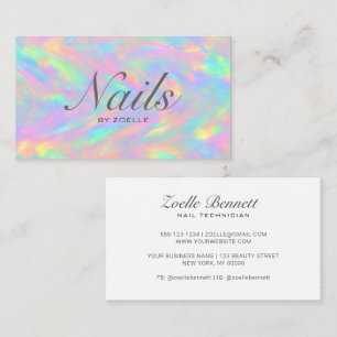 Elegant Pastel Holographic Nail Artist Business Card