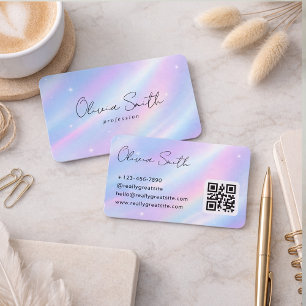 Elegant Pastel Holographic Script Name Design Business Card