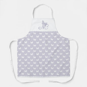 Elegant Pastel Lavender Monogram Butterfly Pattern Apron