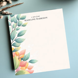 Elegant Pastel Leaves Botanical Personalised Name Notepad