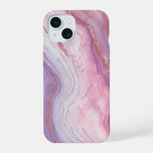 Elegant Pastel Marble & Rose Gold Glitter Monogram iPhone 15 Case