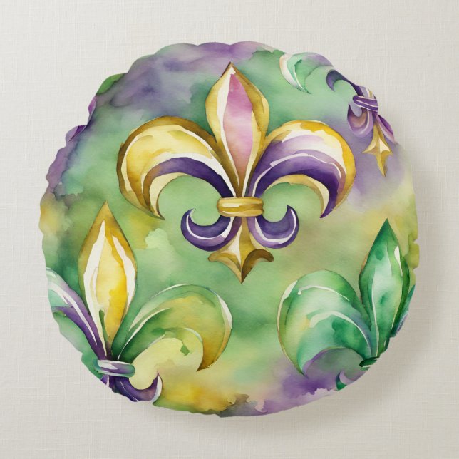 Elegant Pastel Mardi Gras  Round Cushion (Front)