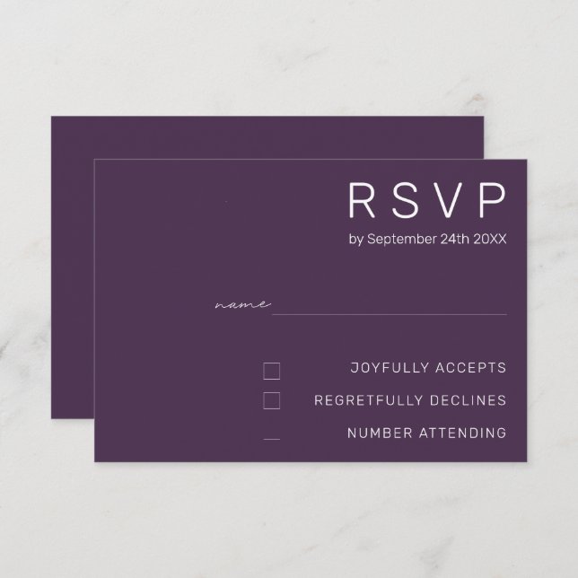 Elegant Pastel Minimal Purple Modern Wedding  RSVP Invitation (Front/Back)