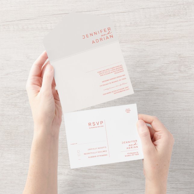Elegant Pastel Minimal White and Red ﻿Modern Seal  All In One Invitation (Tearaway)