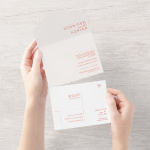 Elegant Pastel Minimal White and Red ﻿Modern Seal  All In One Invitation
