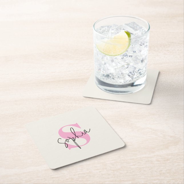 Elegant Pastel Monogram Paper Coaster (Insitu)