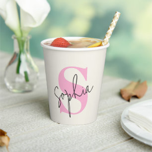 Elegant Pastel Monogram Personalised Paper Cups