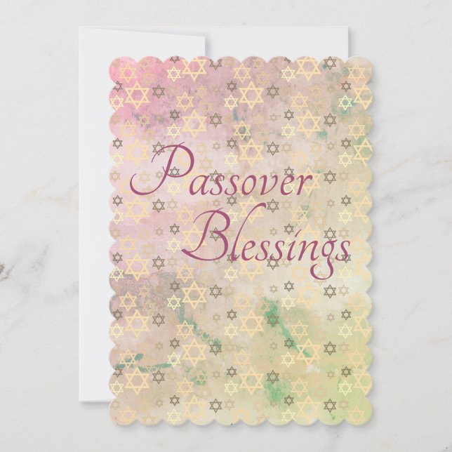 Elegant Pastel Passover Blessings Star of David Holiday Card (Front)