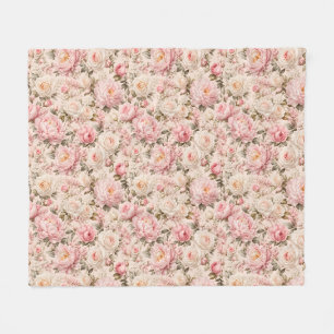 Elegant Pastel Peony and Rose Aesthetics Fleece Blanket