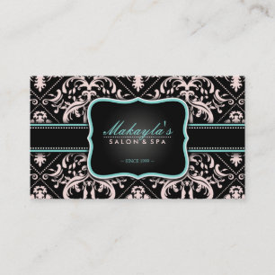 Elegant Pastel Pink and Black Vintage Damask Business Card
