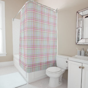 Elegant Pastel Pink and Green Plaid Pattern Shower Curtain