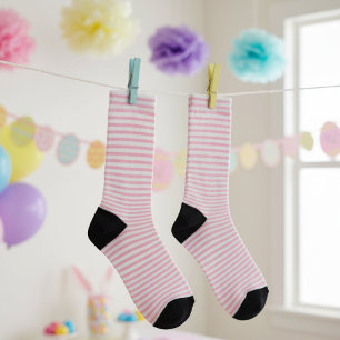 Elegant Pastel Pink and White Thin Striped Socks
