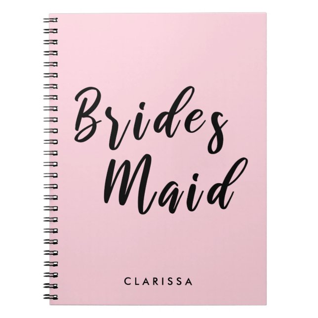 Elegant pastel pink & black bridesmaid notebook (Front)
