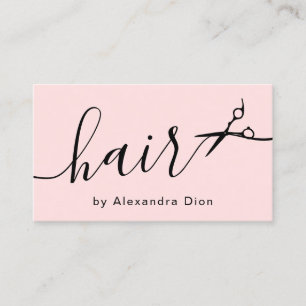 Elegant pastel pink & black scissors hairstylist business card