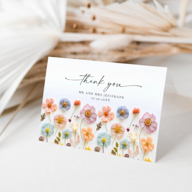 Elegant Pastel Pink Bohemian Field Wildflower Thank You Card (Creator Uploaded)
