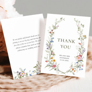 Elegant Pastel Pink Bohemian Field Wildflower Thank You Card