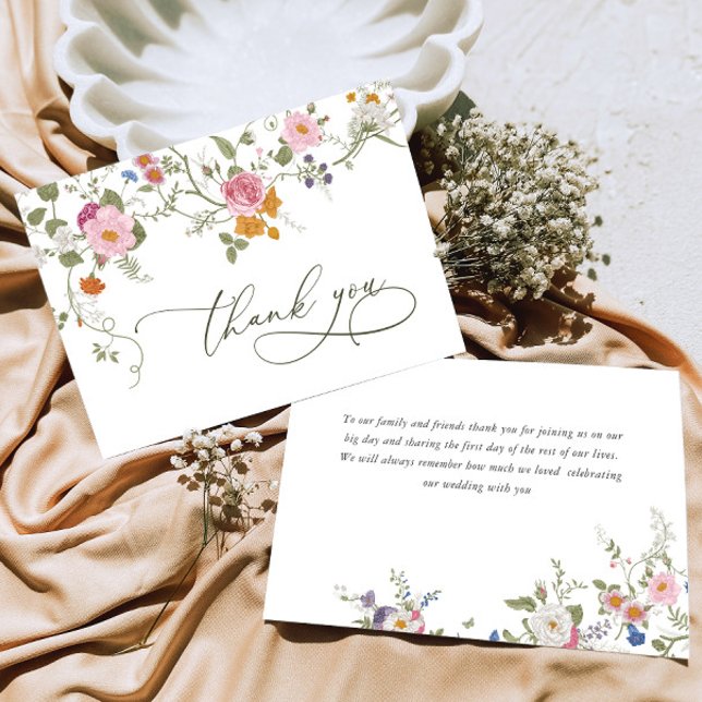 Elegant Pastel Pink Bohemian Field Wildflower Thank You Card (Creator Uploaded)