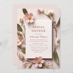 Elegant Pastel Pink Bohemian Flower Bridal Shower Invitation
