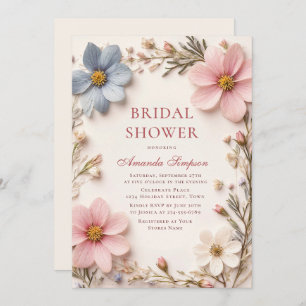Elegant Pastel Pink Bohemian Flower Bridal Shower Invitation