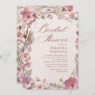 Elegant Pastel Pink Bohemian Flower Bridal Shower Invitation