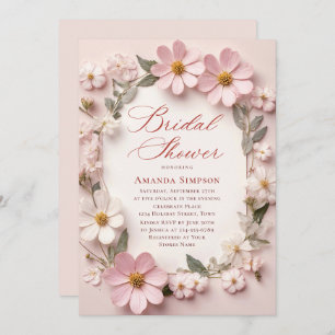 Elegant Pastel Pink Bohemian Flower Bridal Shower Invitation