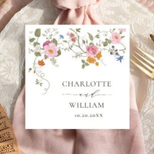 Elegant Pastel Pink Bohemian Wildflower Wedding Napkin