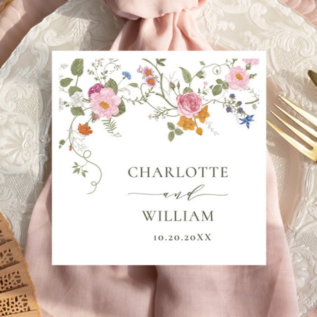 Elegant Pastel Pink Bohemian Wildflower Wedding Napkin (Creator Uploaded)