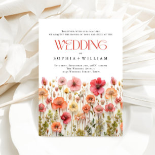 Elegant Pastel Pink Boho Wild Flowers Wedding Invitation
