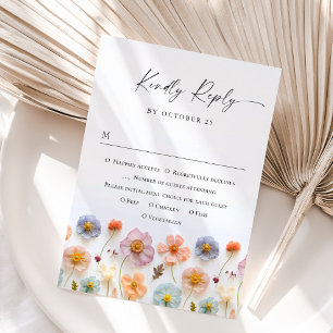 Elegant Pastel Pink Boho Wild Flowers Wedding RSVP Card