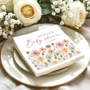 Elegant Pastel Pink Boho Wildflower Baby Shower Napkin
