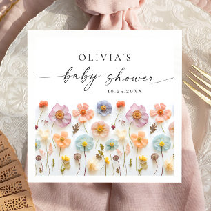 Elegant Pastel Pink Boho Wildflower Baby Shower Napkin