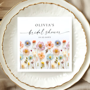 Elegant Pastel Pink Boho Wildflower Bridal Shower Napkin